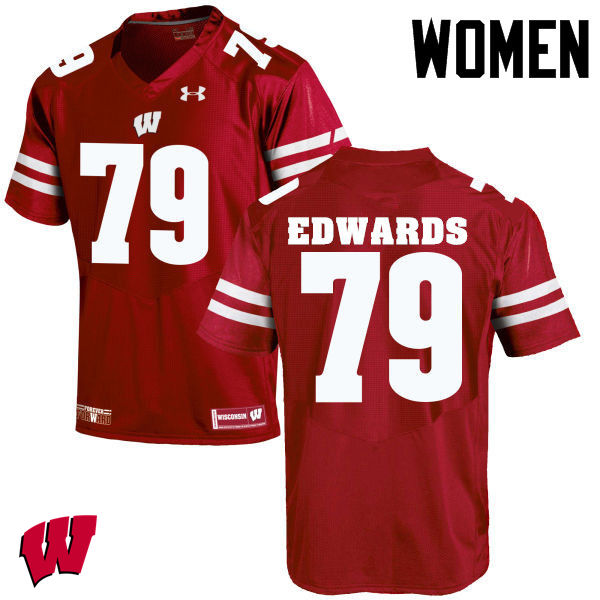 Wisconsin Badgers Women's #79 David Edwards NCAA Under Armour Authentic Red College Stitched Football Jersey LA40G48UN